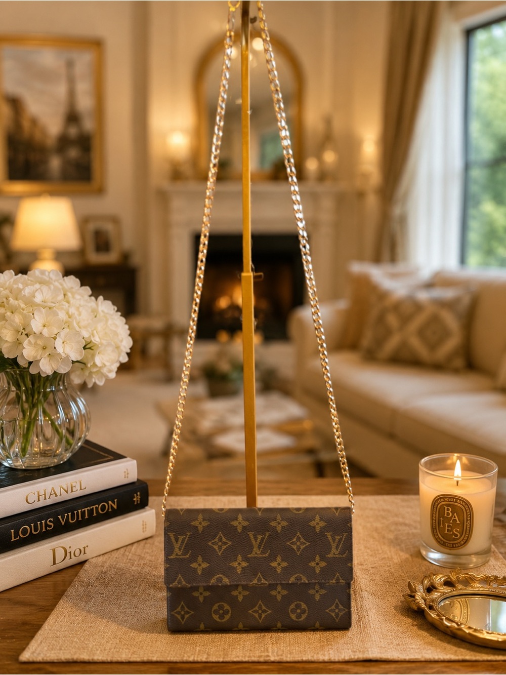 Louis Vuitton Brown Monogram SarahWallet with unmarked chain